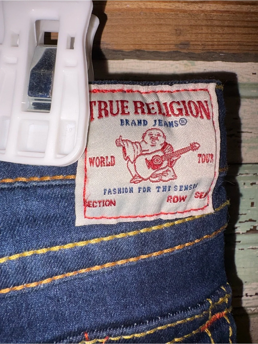 NEW True Religion Dark Blue Flare Jeans with Contrast Stitching